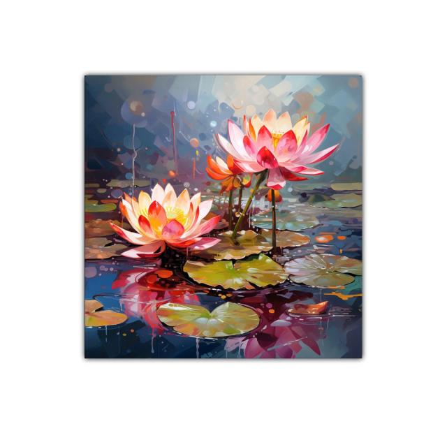 Flores de loto en estanque con vibrantes tonos cálidos