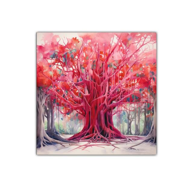 Impresionante árbol rojo en un bosque vibrante