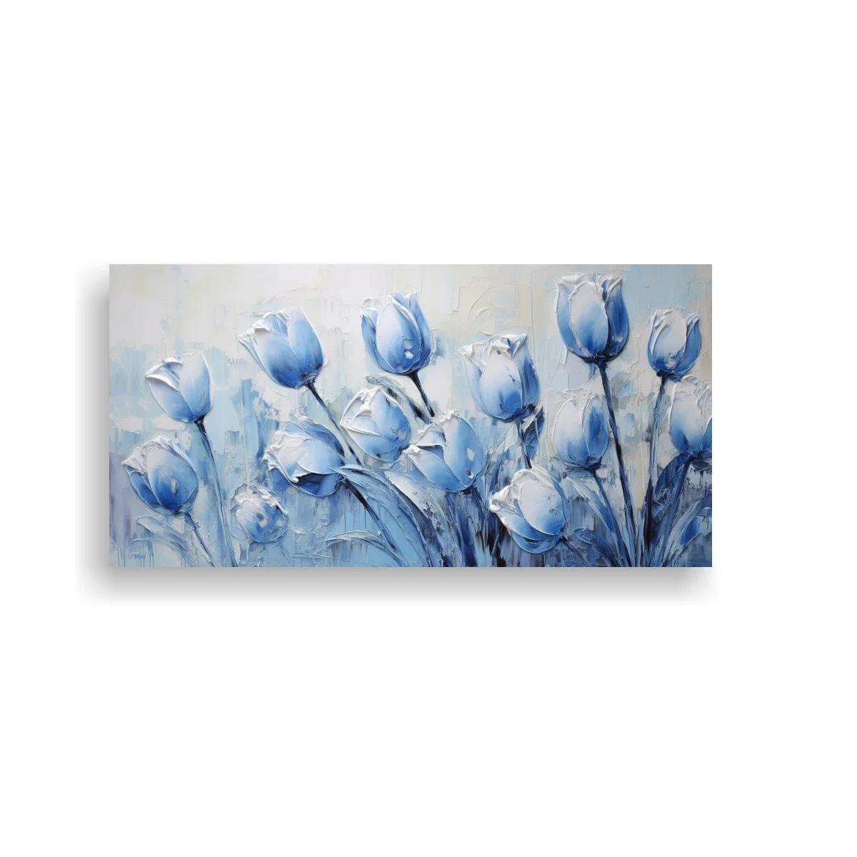 Cuadro tulipanes azules con tallos curvos