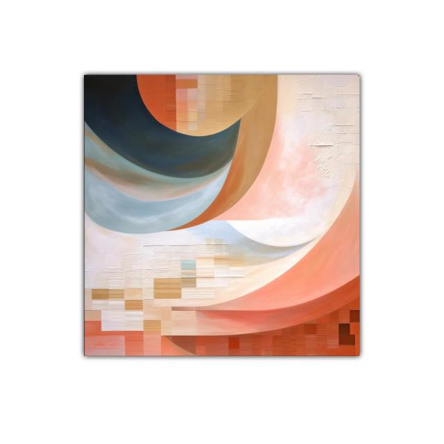 Composición abstracta con curvas y tonos cálidos y fríos