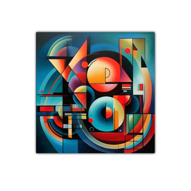 Cuadro decorativo abstracto con formas geométricas y colores vivos