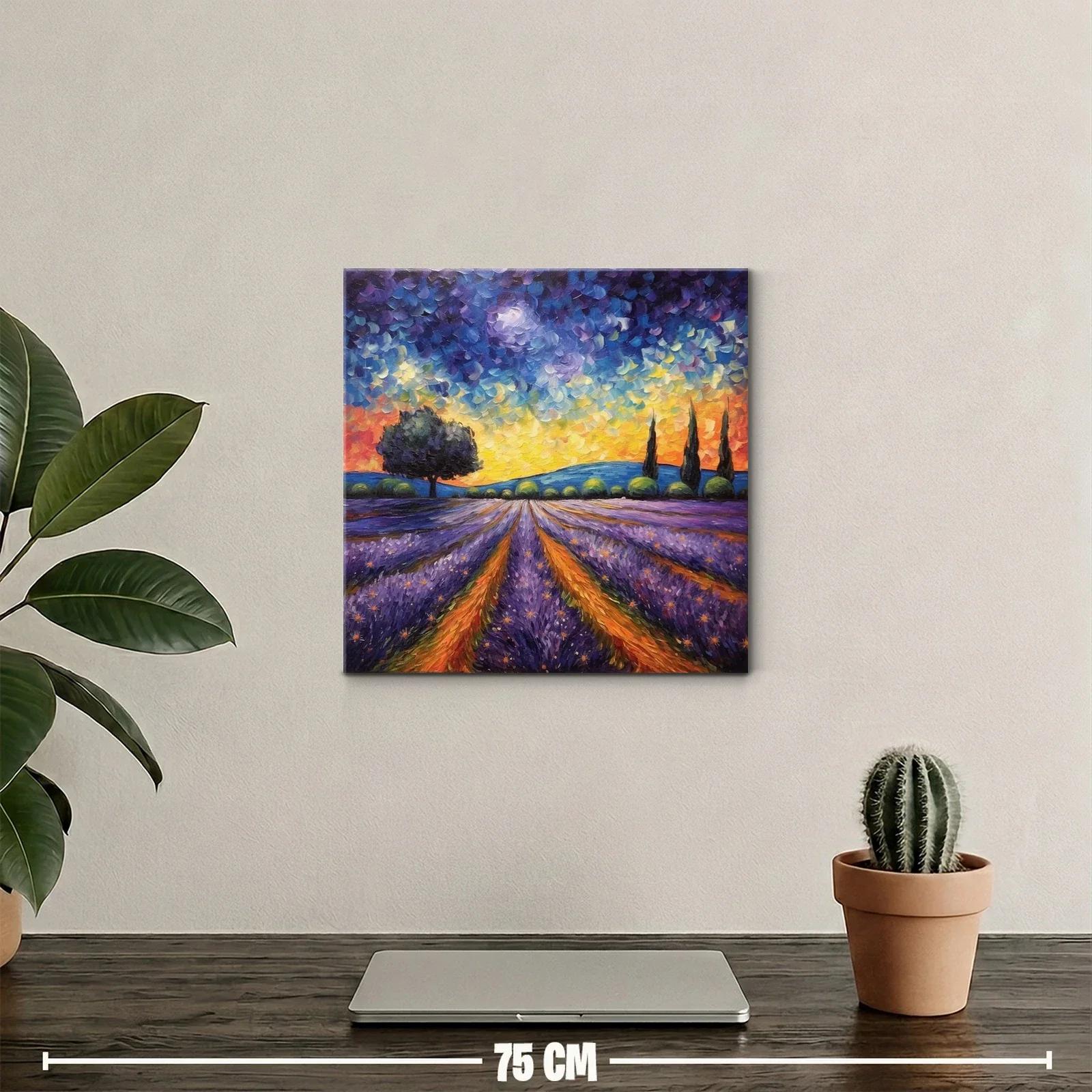Paisaje de atardecer con campos de lavanda vibrantes — miniatura 2