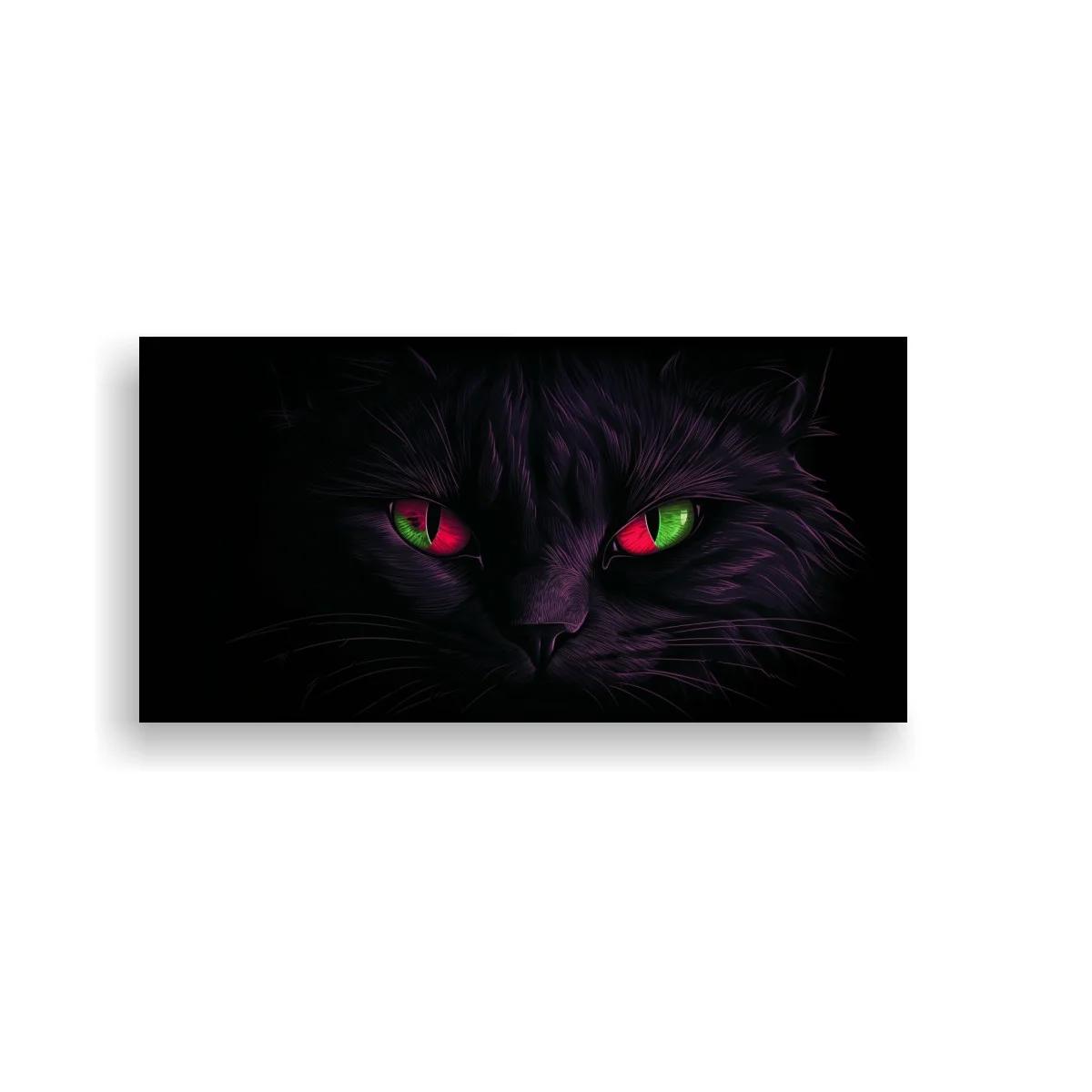 Cuadro gato negro de ojos verdes y magenta