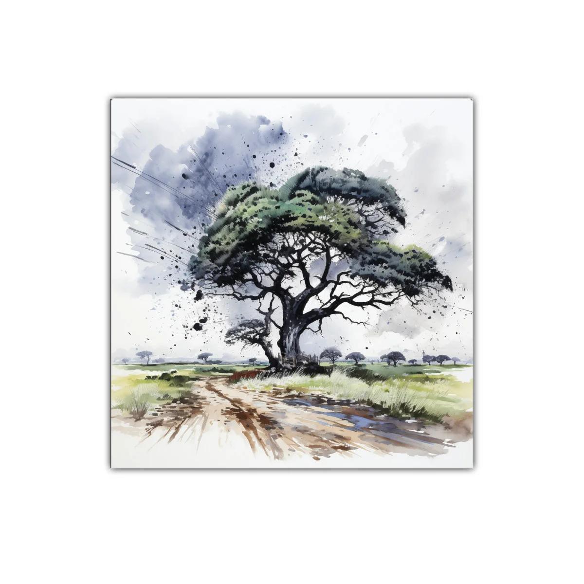 Árbol solitario en paisaje natural con efectos dinámicos