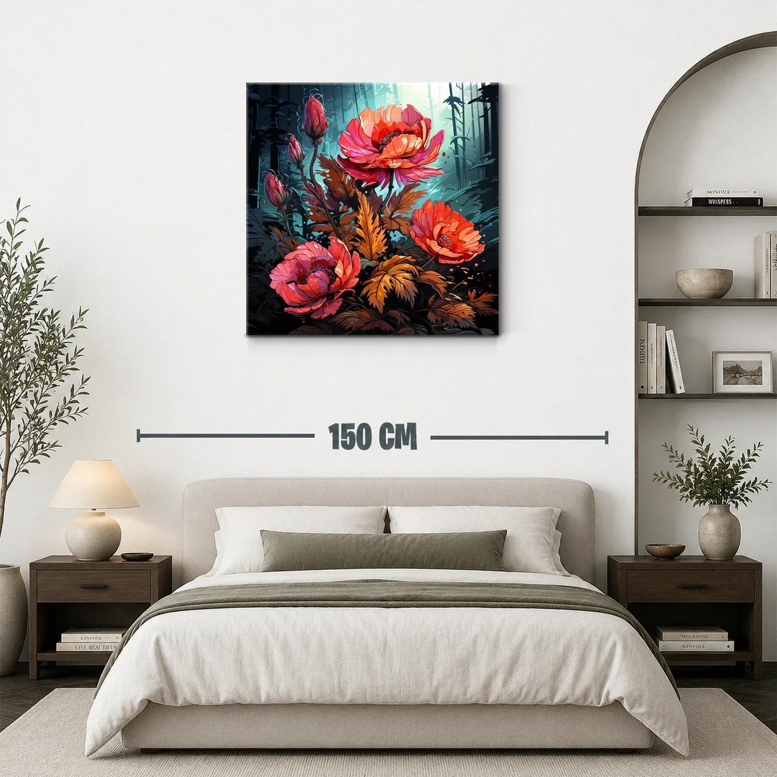 Flores vibrantes en contraste con bosque nocturno — miniatura 3