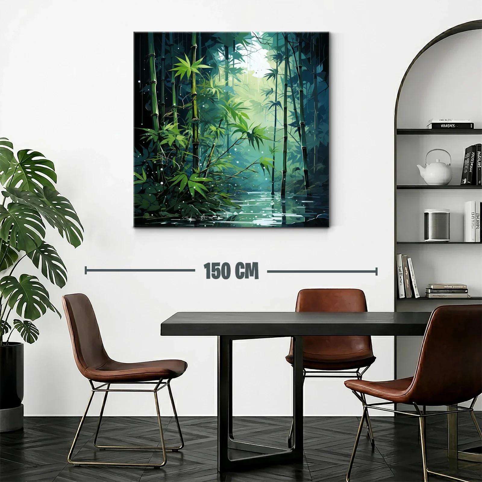 Bosque de bambú con luz y reflejos en el agua — miniatura 2