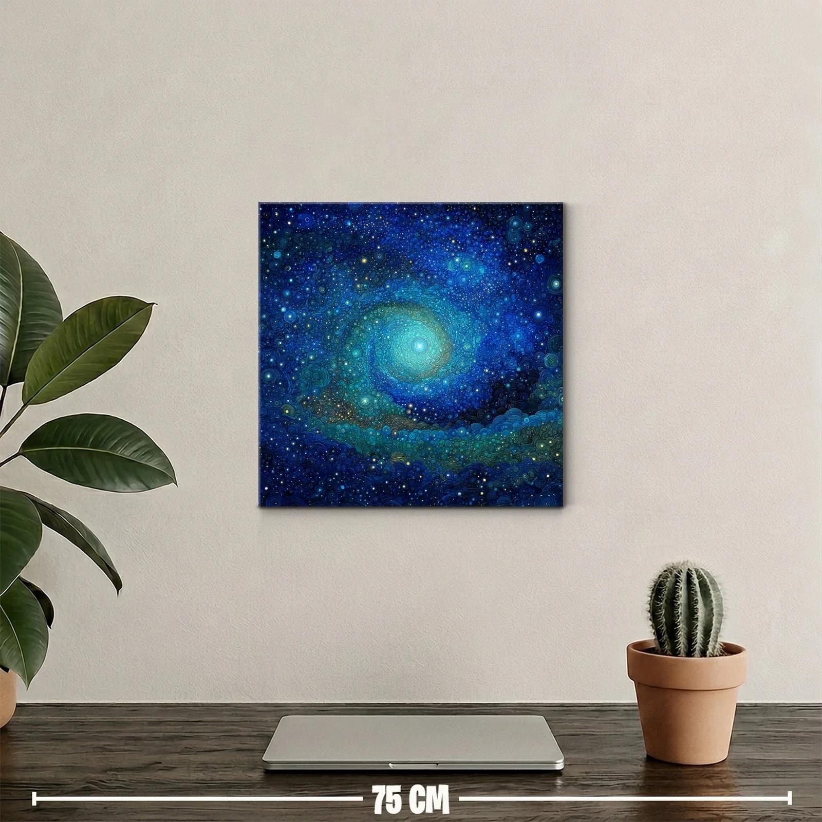 Cuadro abstracto galáctico en tonos azules y verdes — miniatura 2