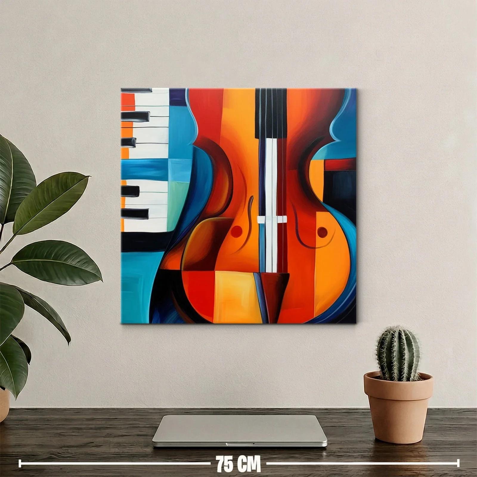 Arte vibrante con guitarra y piano en tonos cálidos y fríos — miniatura 2