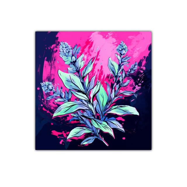 Cuadro floral moderno con tonos vibrantes y contrastes intensos