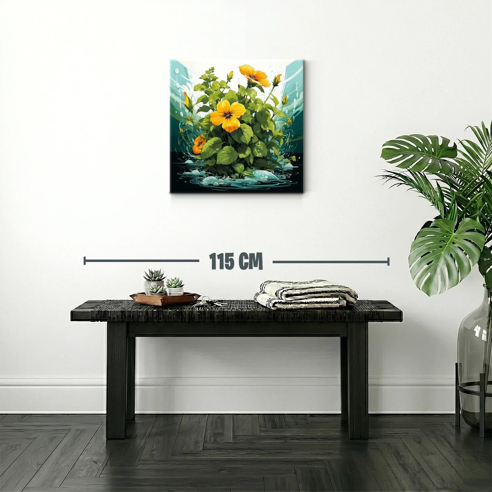 Cuadro vibrante con flores naranjas y hojas verdes — miniatura 2