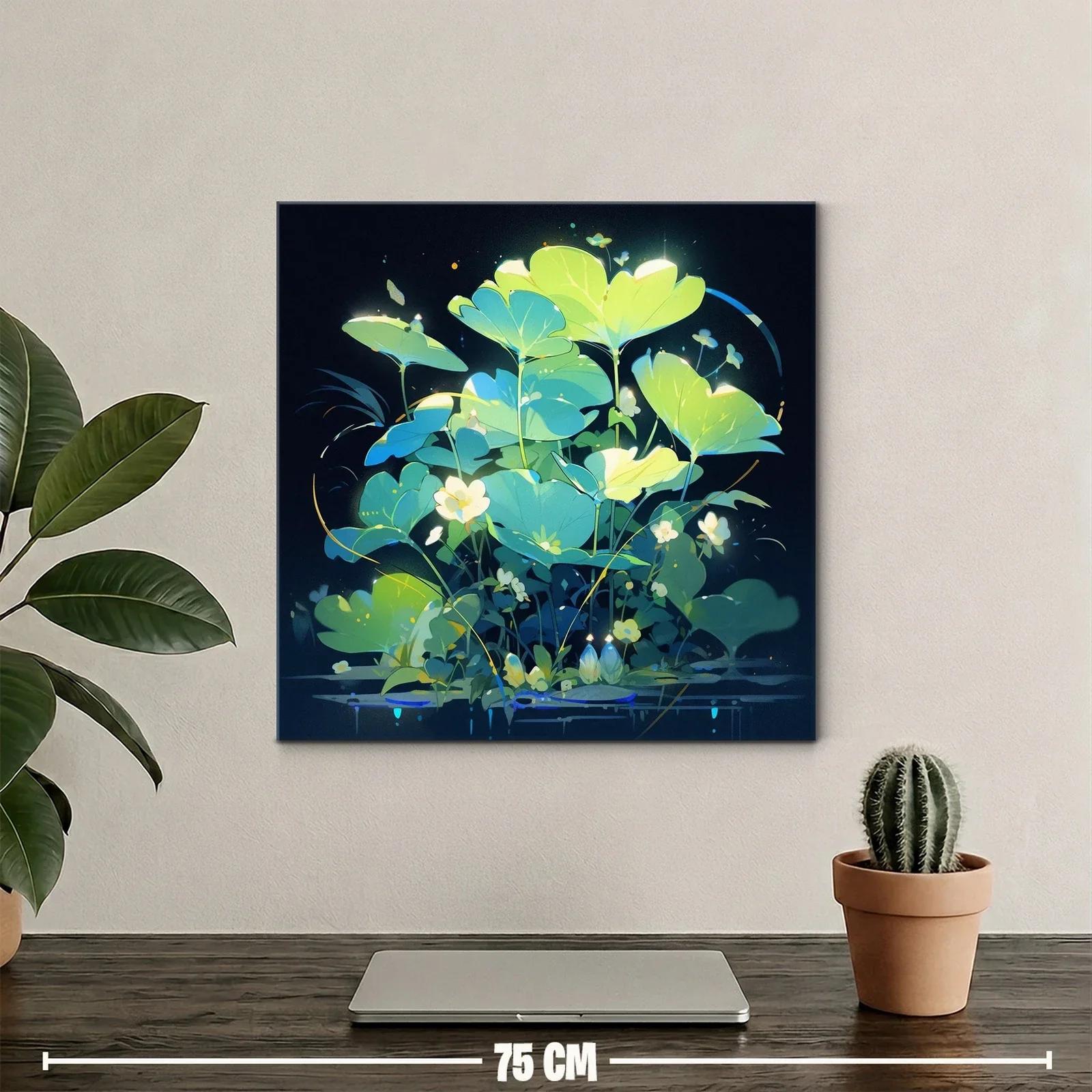 Cuadro con delicadas hojas y flores iluminadas de tonos verdes — miniatura 2