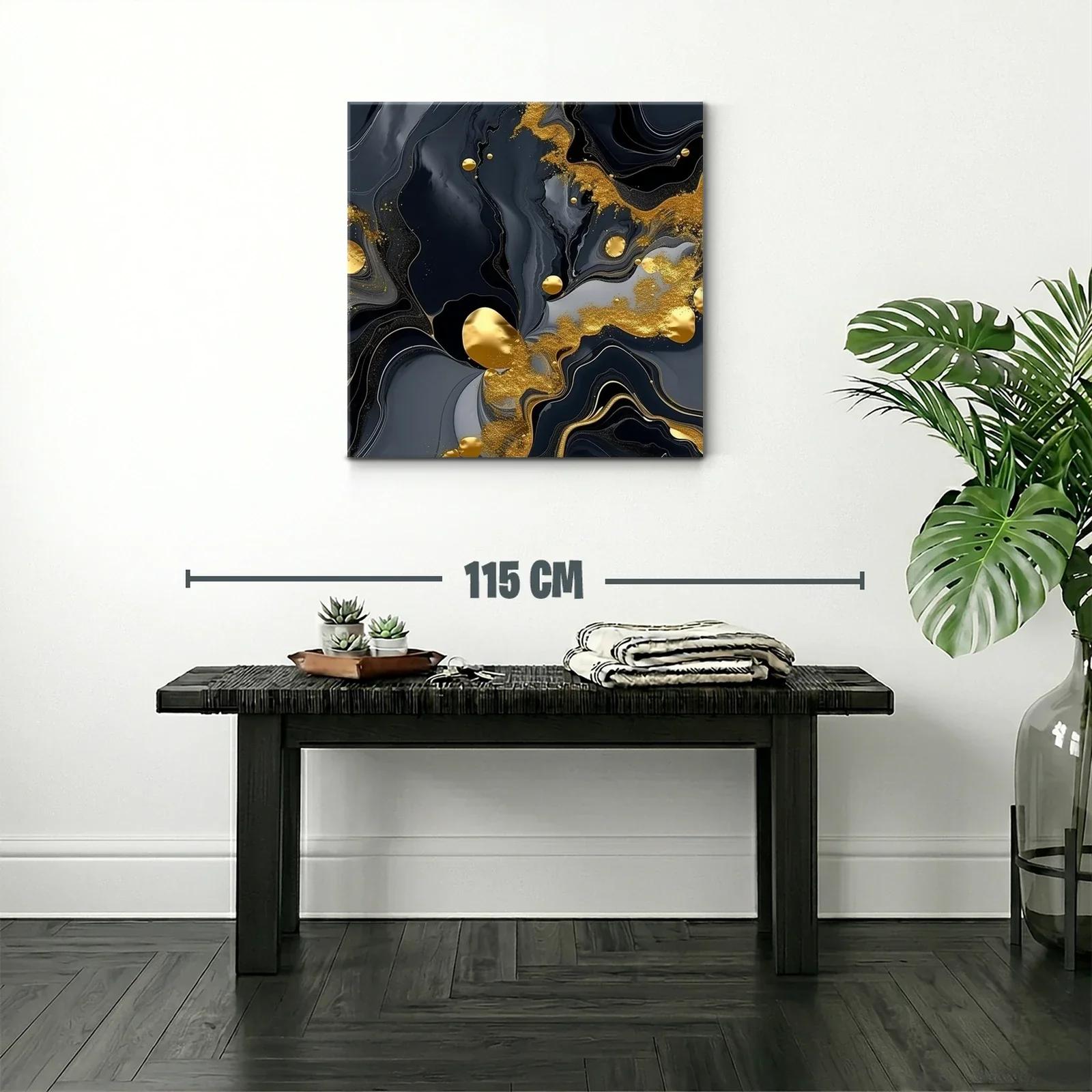 Arte abstracto con fluidez en negro y detalles dorados — miniatura 2