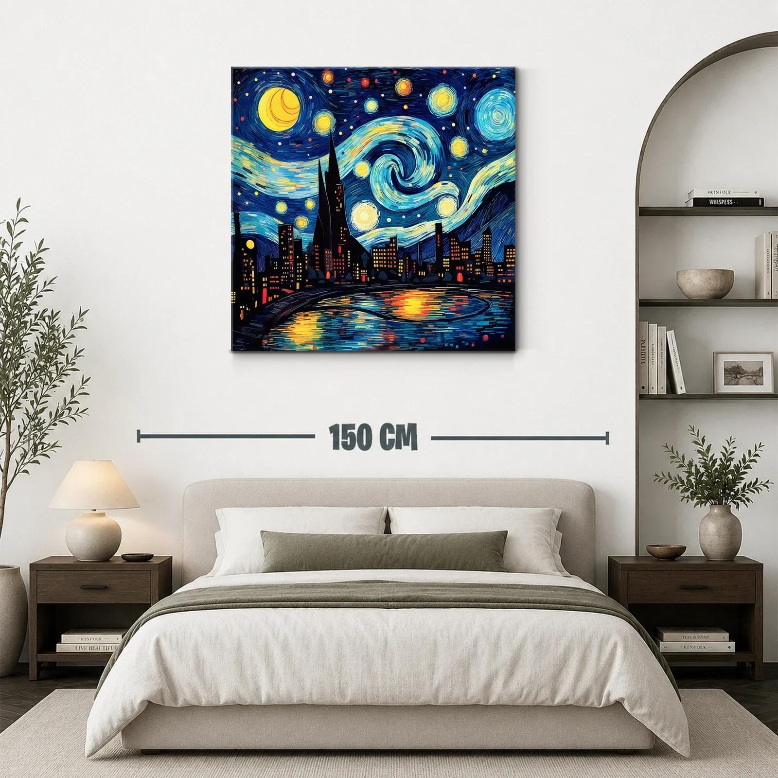 Paisaje nocturno urbano con estrellas vibrantes y reflejos — miniatura 3