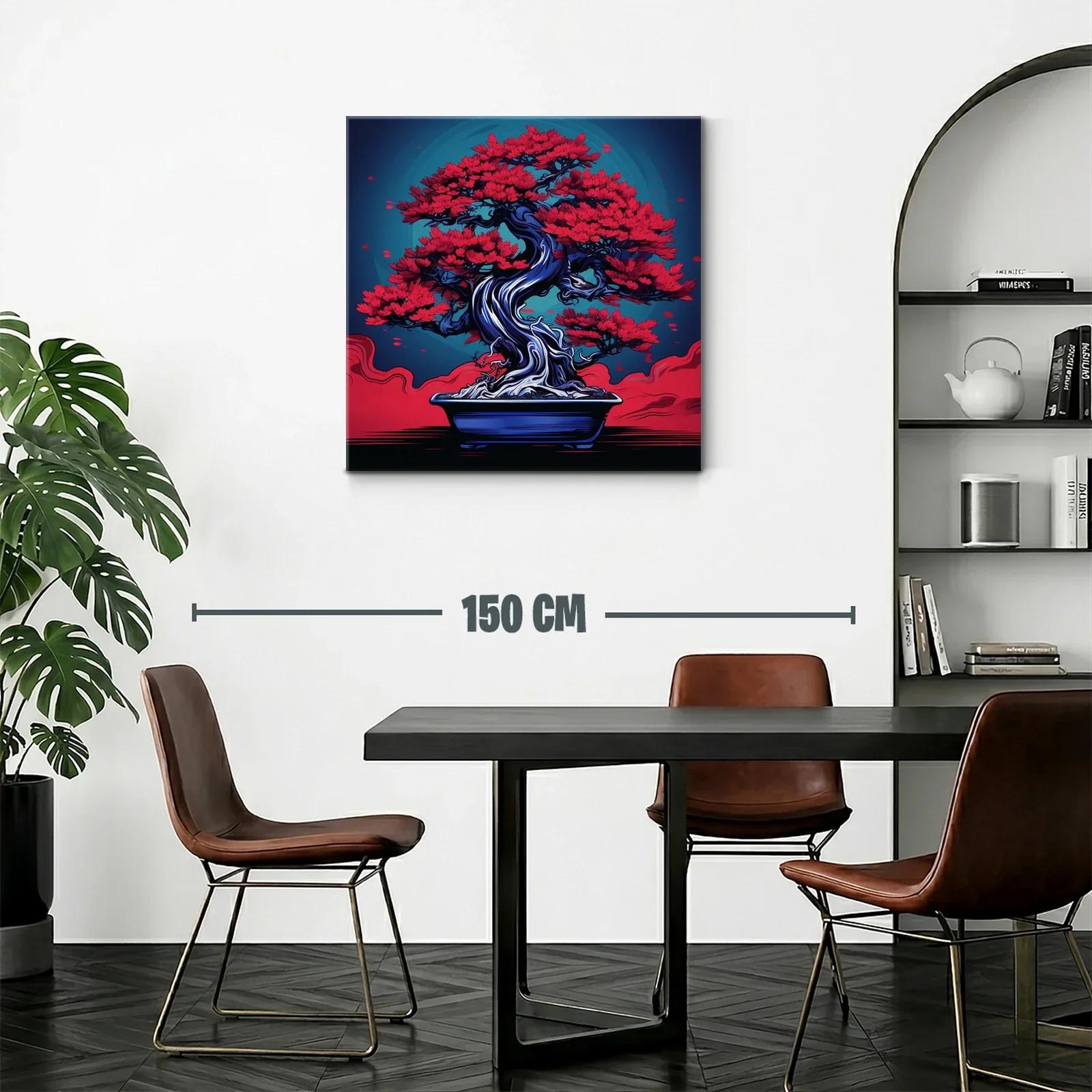 Bonsái rojo vibrante con fondo azul profundo — miniatura 2