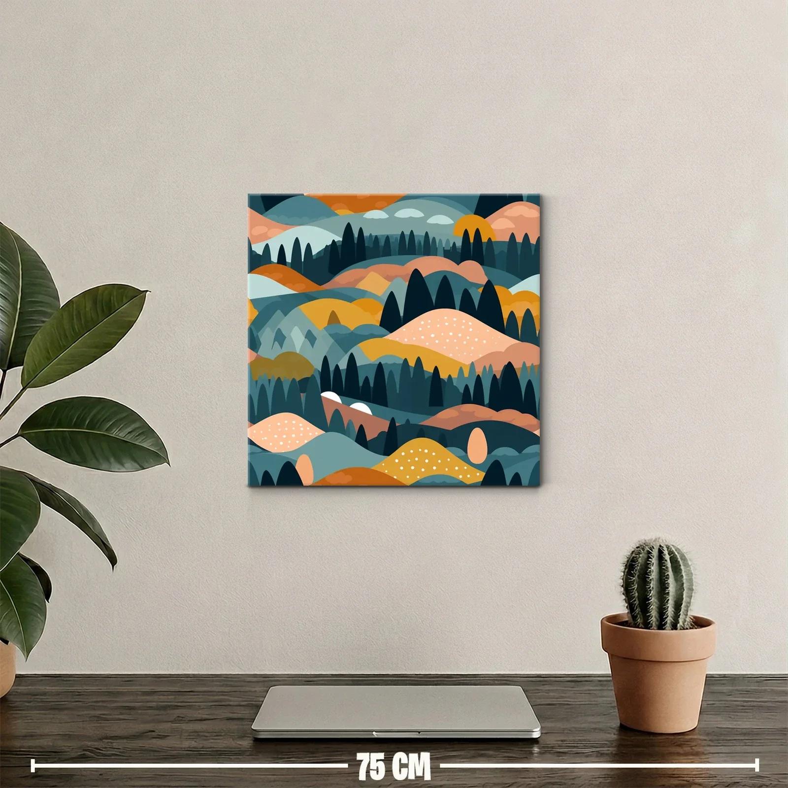Paisaje abstracto de colinas y bosques en tonos cálidos — miniatura 2