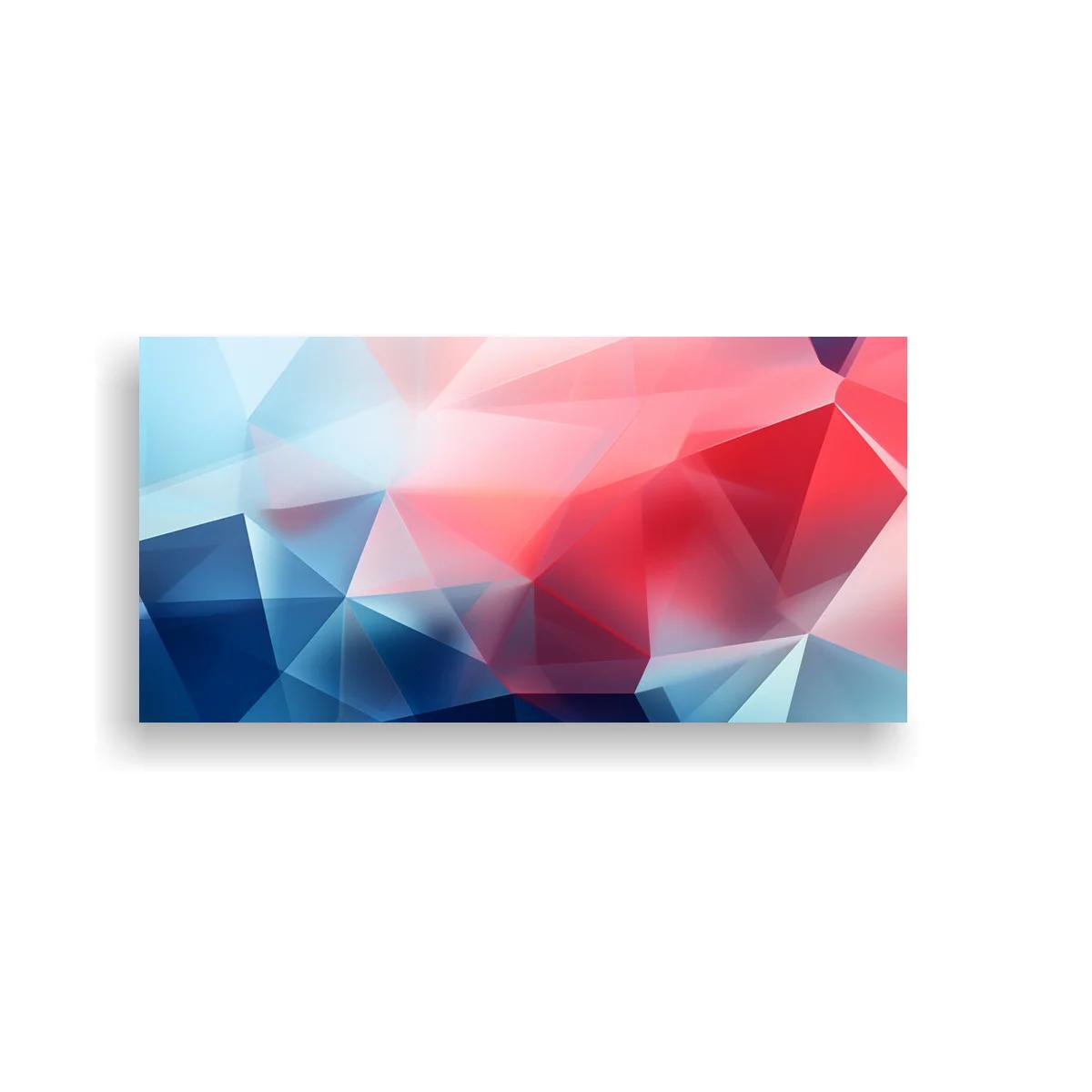 Cuadro geométrico de facetas poligonales en azul rojo y blanco