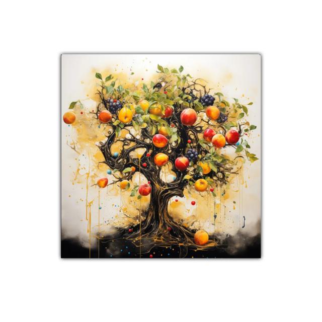 Árbol frutal exuberante con tonos cálidos y vibrantes