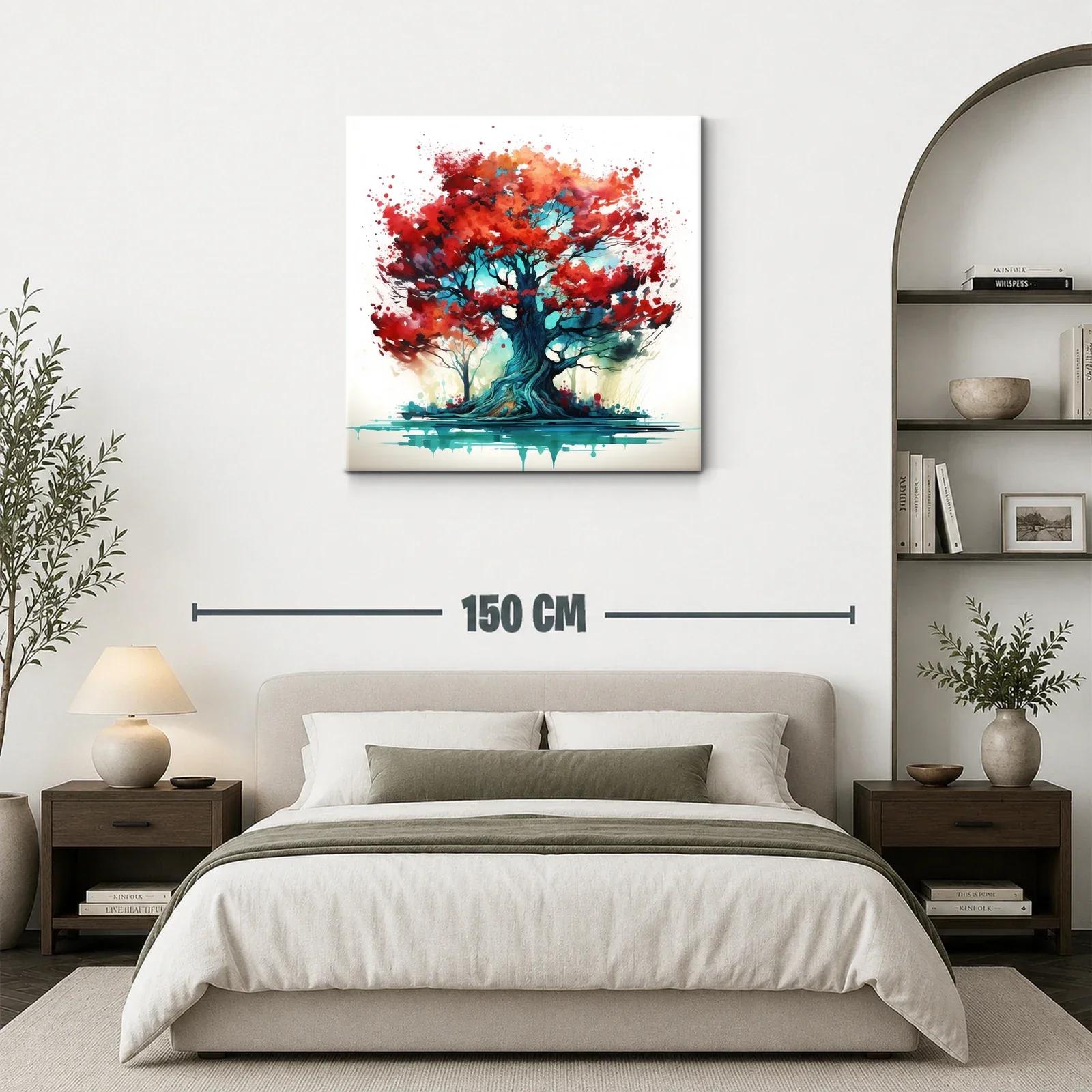 Impactante cuadro árbol con hojas rojas y tonos vibrantes — miniatura 3