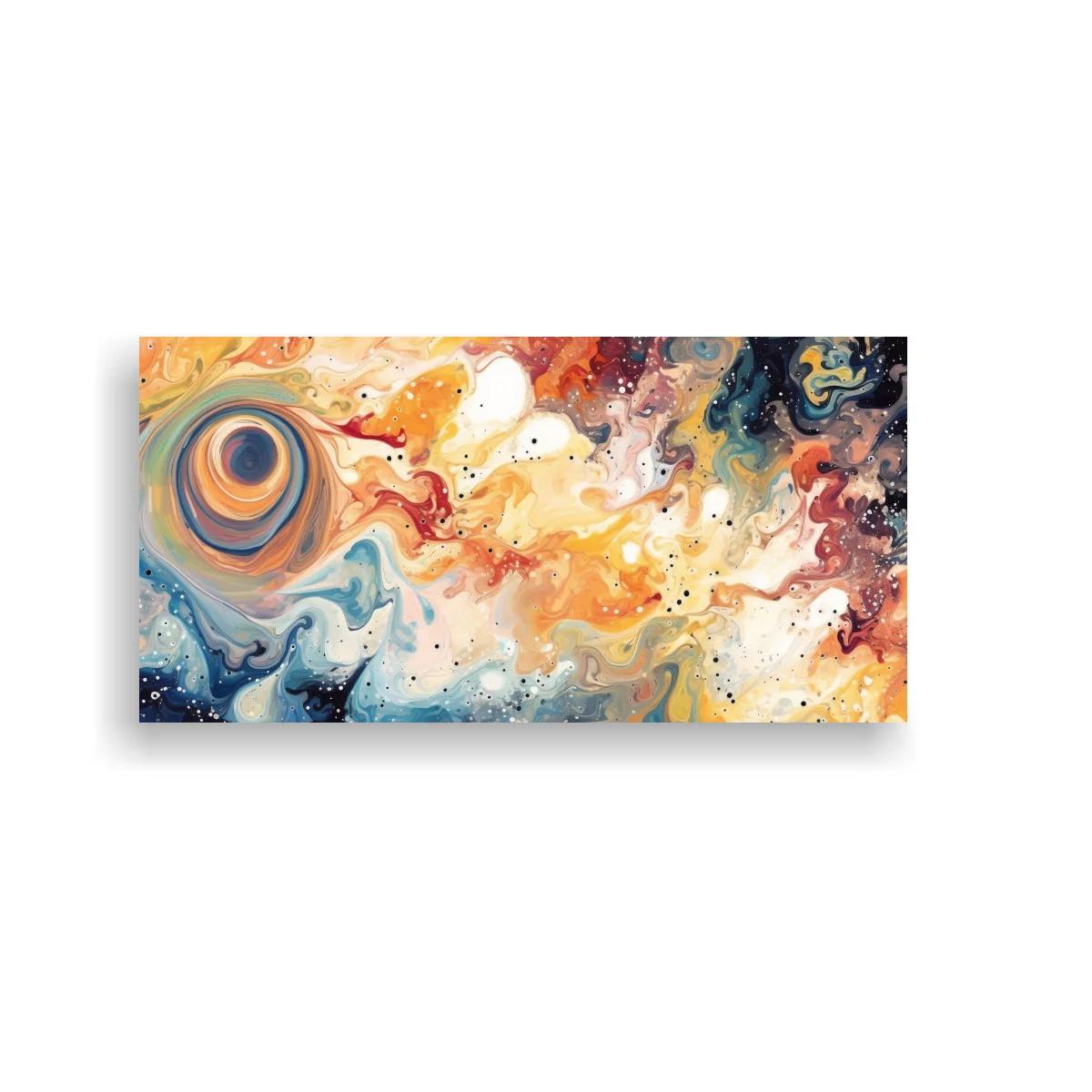 Cuadro remolino cósmico abstracto en tonos azules y carmesí