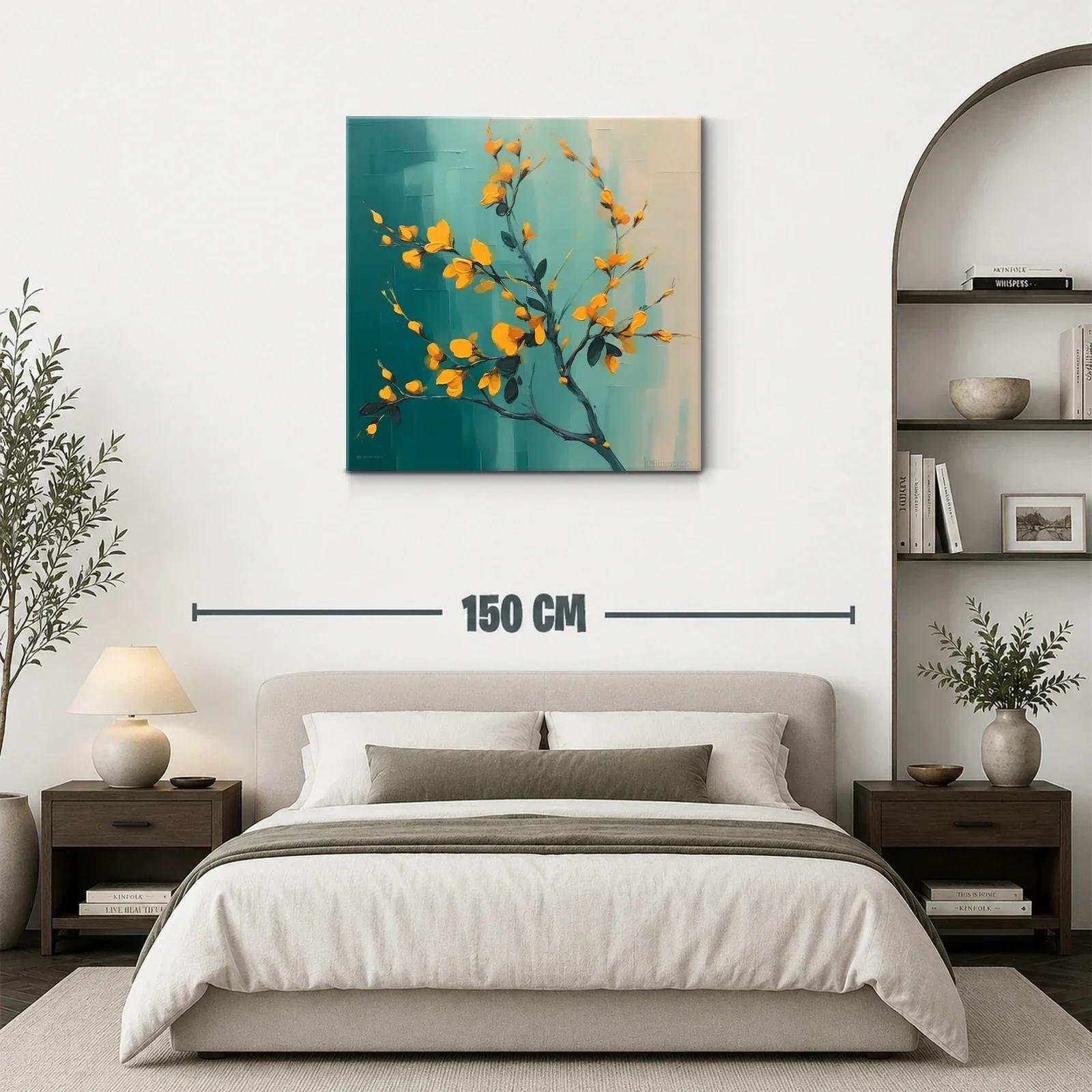 Rama con flores vibrantes sobre fondo turquesa degradado — miniatura 3