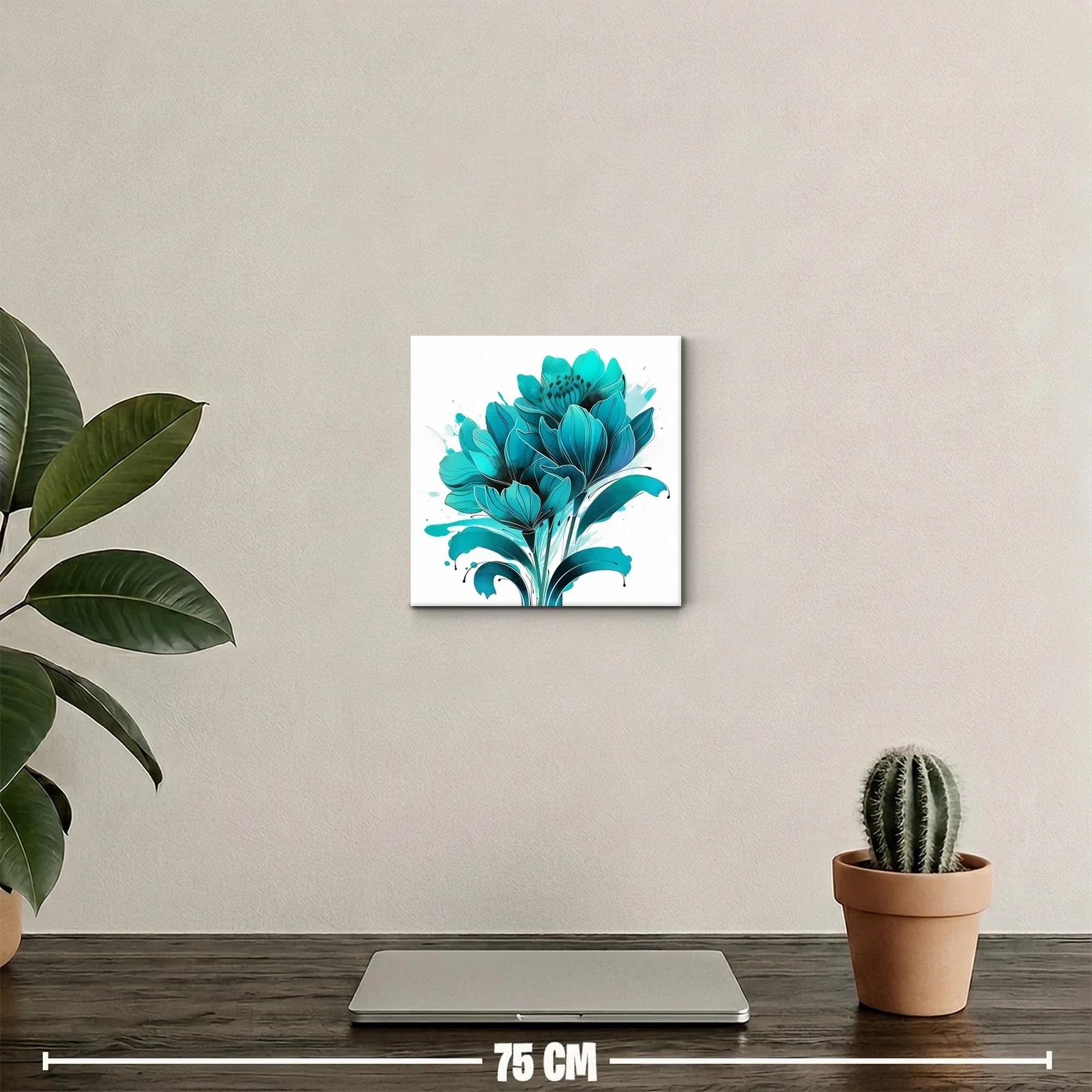 Cuadro decorativo con flores en tonos turquesa vibrante — miniatura 2