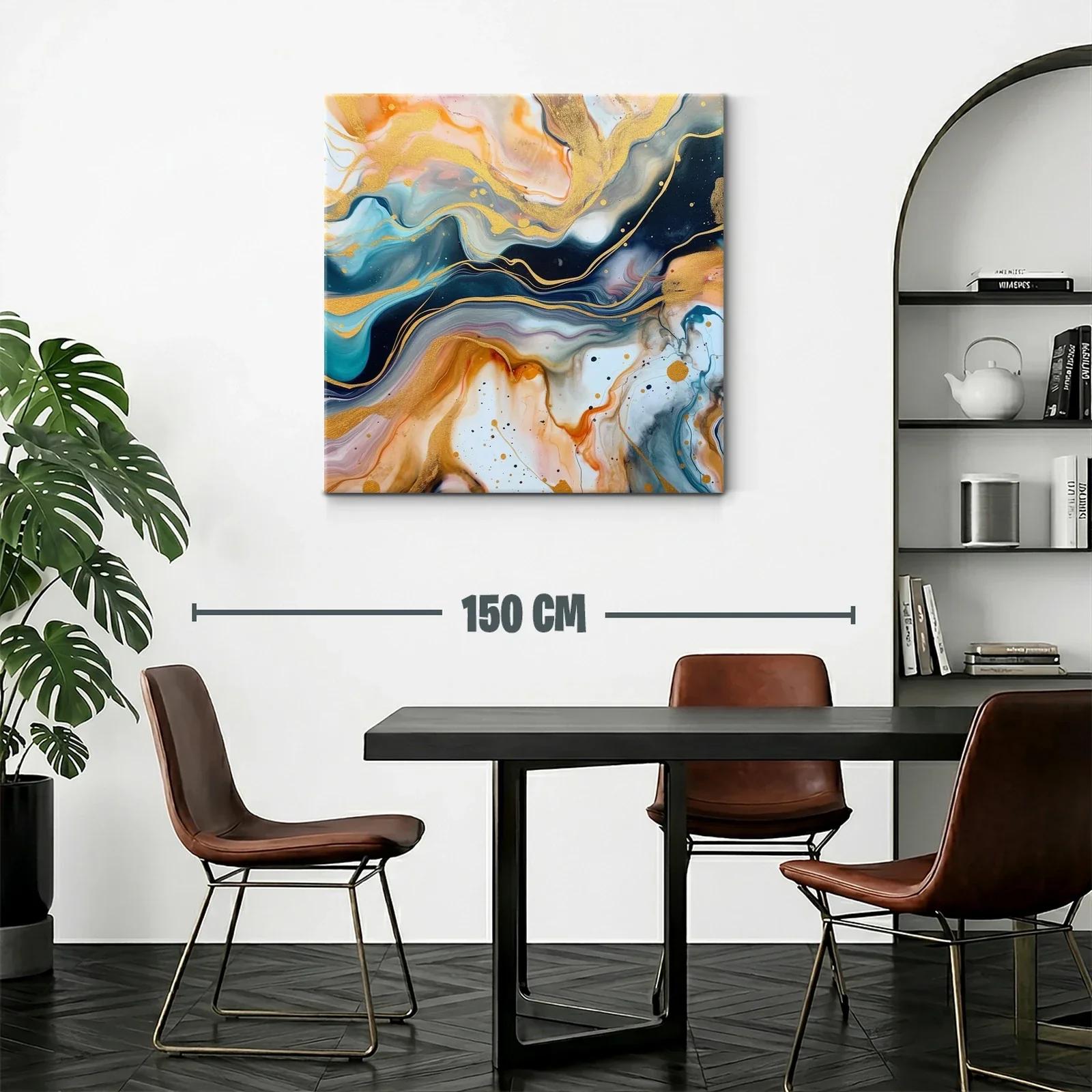 Cuadro abstracto con tonos dorados y azules intensos — miniatura 2
