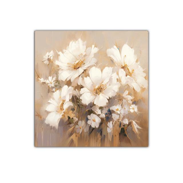 Cuadro decorativo con bouquet de flores blancas y tonos cálidos