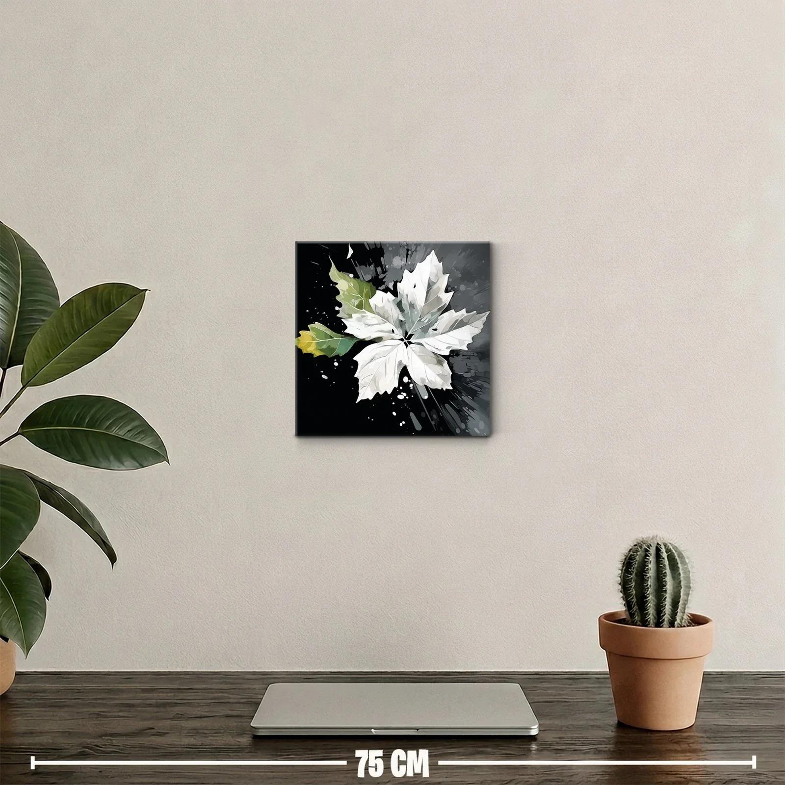 Cuadro decorativo de hoja blanca con detalles verdes — miniatura 2
