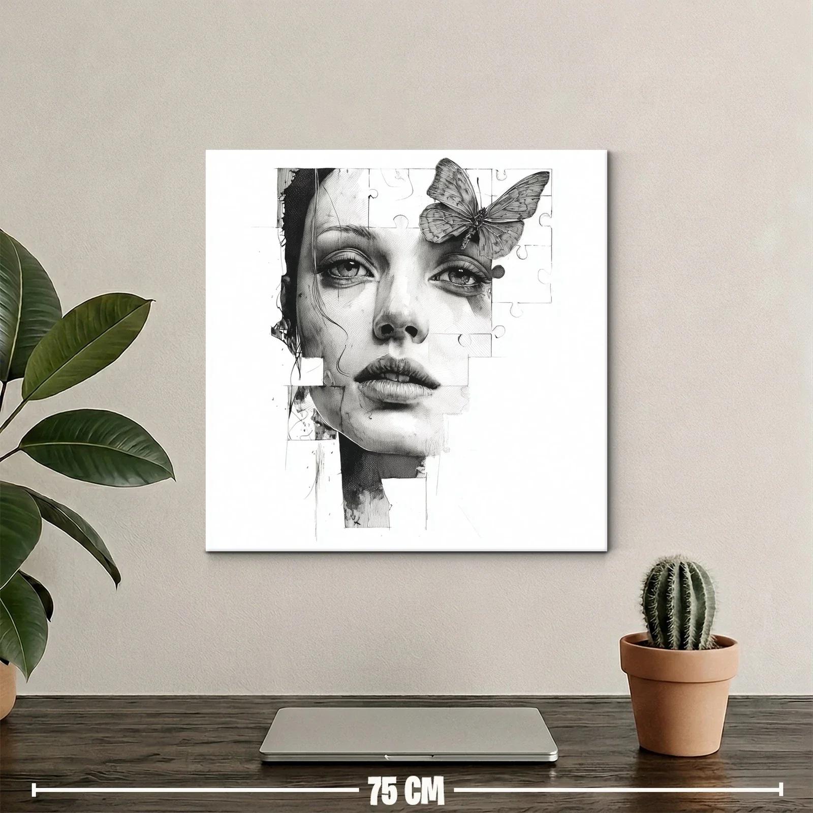 Retrato femenino con mariposa en diseño de rompecabezas — miniatura 2