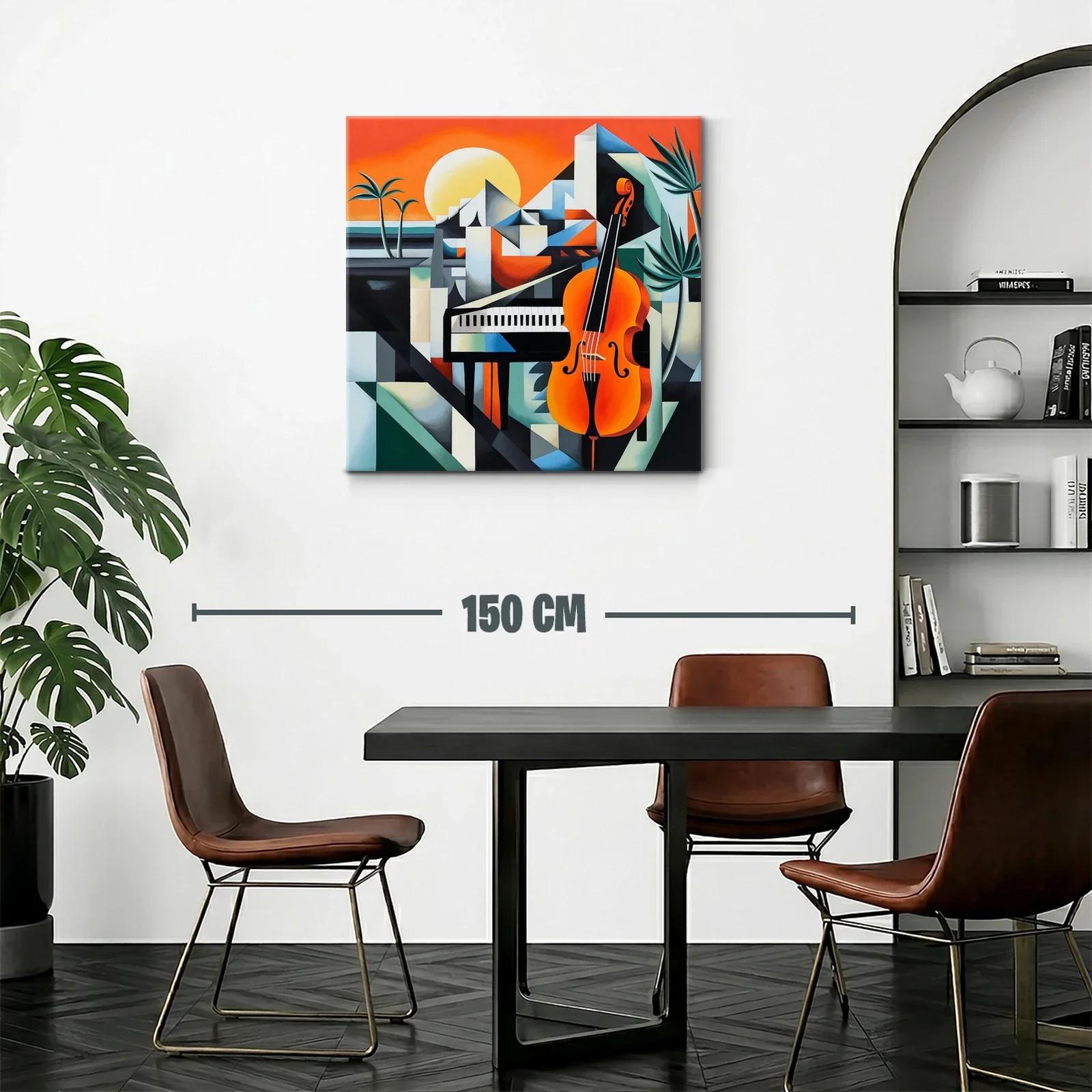 Cuadro moderno con piano y violonchelo en tonos vibrantes — miniatura 2