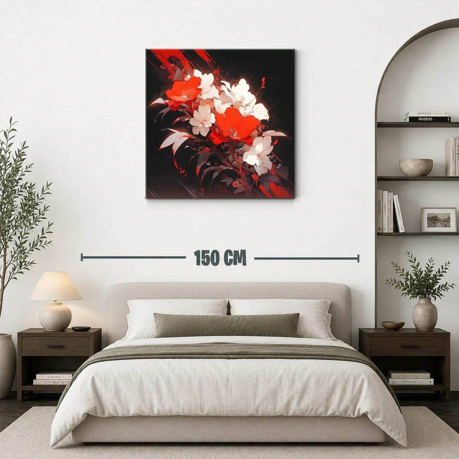 Composición floral vibrante en rojos y blancos sobre fondo oscuro — miniatura 3