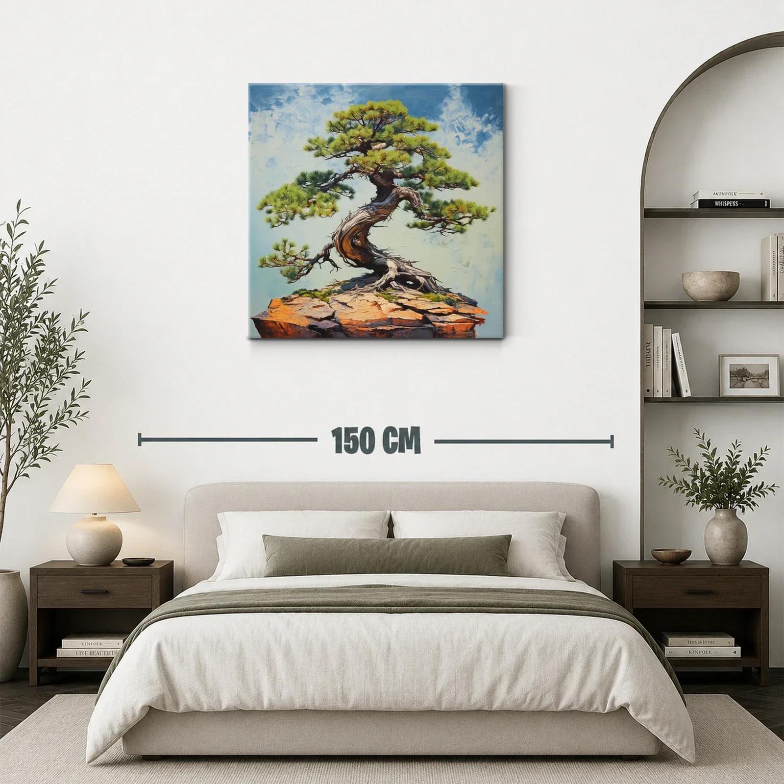 Cuadro con árbol bonsái en roca sobre fondo azul claro — miniatura 3