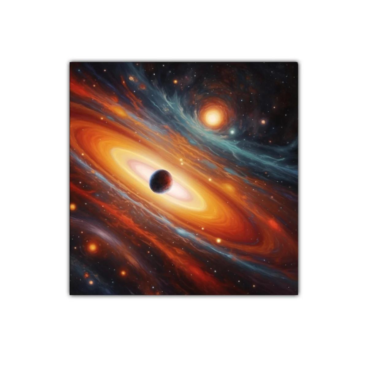 Cuadro galaxia en tonos cálidos con planeta central — imagen principal