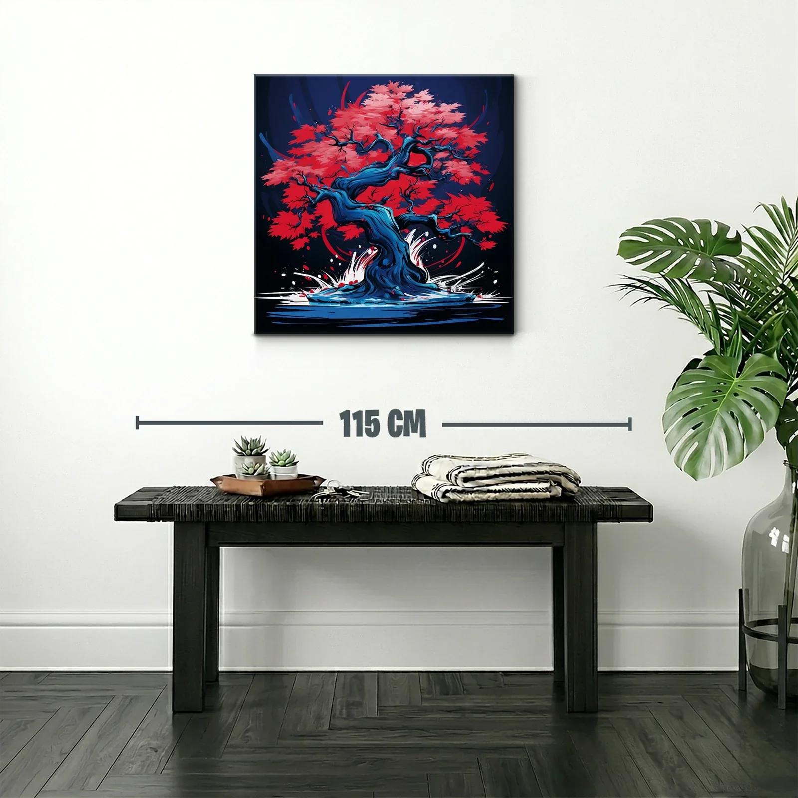 Árbol de otoño vibrante con tonos rojos y azules — miniatura 2