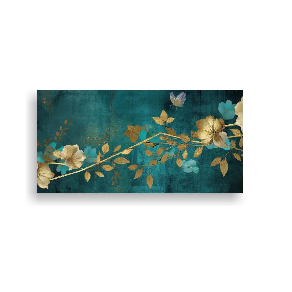 Cuadro rama de flores doradas con tallo curvo