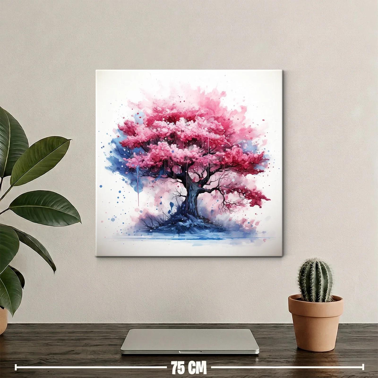 Árbol en tonos rosas vibrantes con fondo azul y blanco — miniatura 2