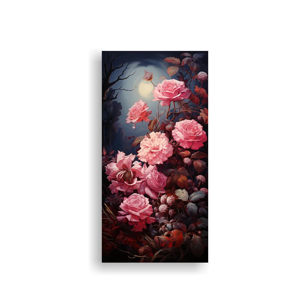 Cuadro rosas rosadas con pájaro posado — imagen principal