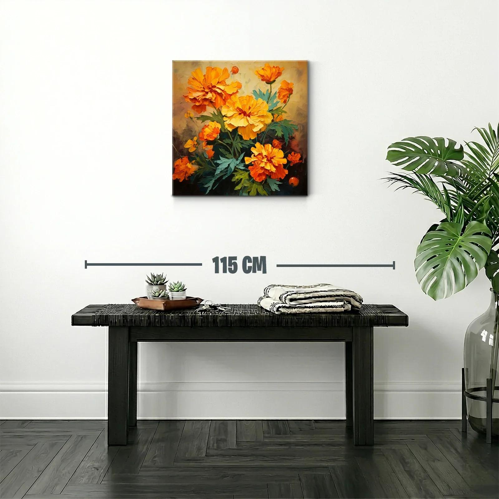 Ramo vibrante con flores naranjas y amarillas sobre fondo suave — miniatura 2