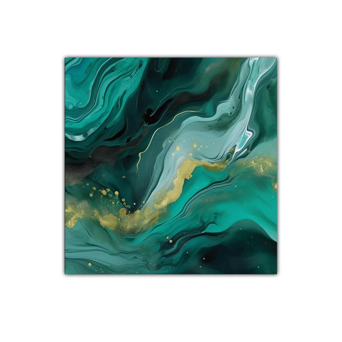 Cuadro abstracto en tonos verdes con detalles dorados
