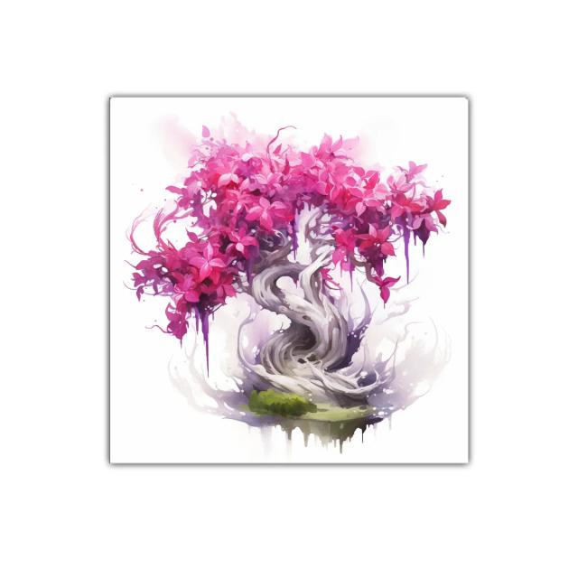Árbol encantado con flores fucsia vibrantes y tronco retorcido