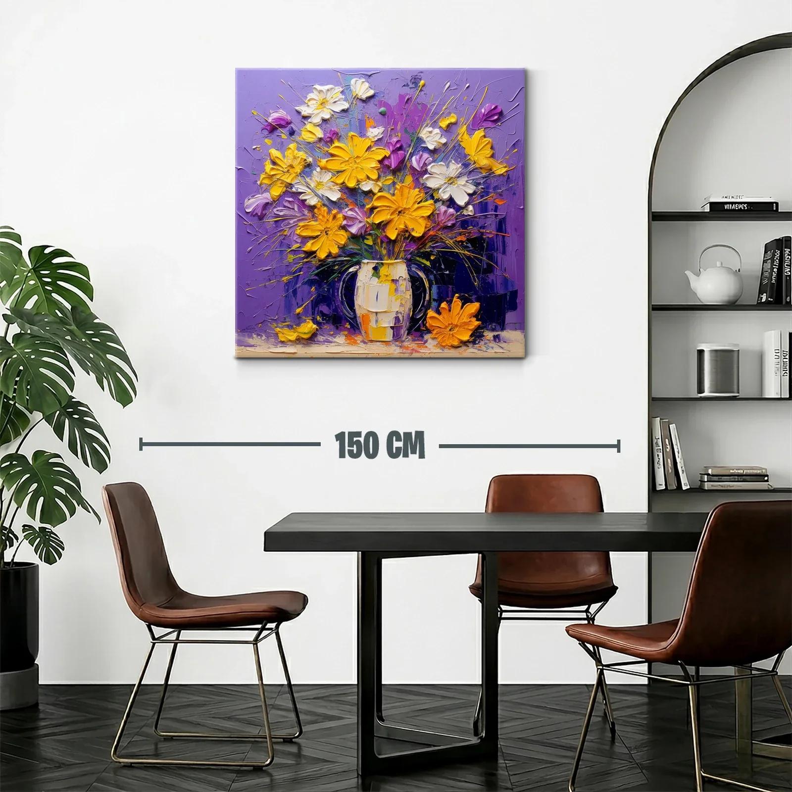 Ramo vibrante de flores amarillas y blancas con fondo lila — miniatura 2