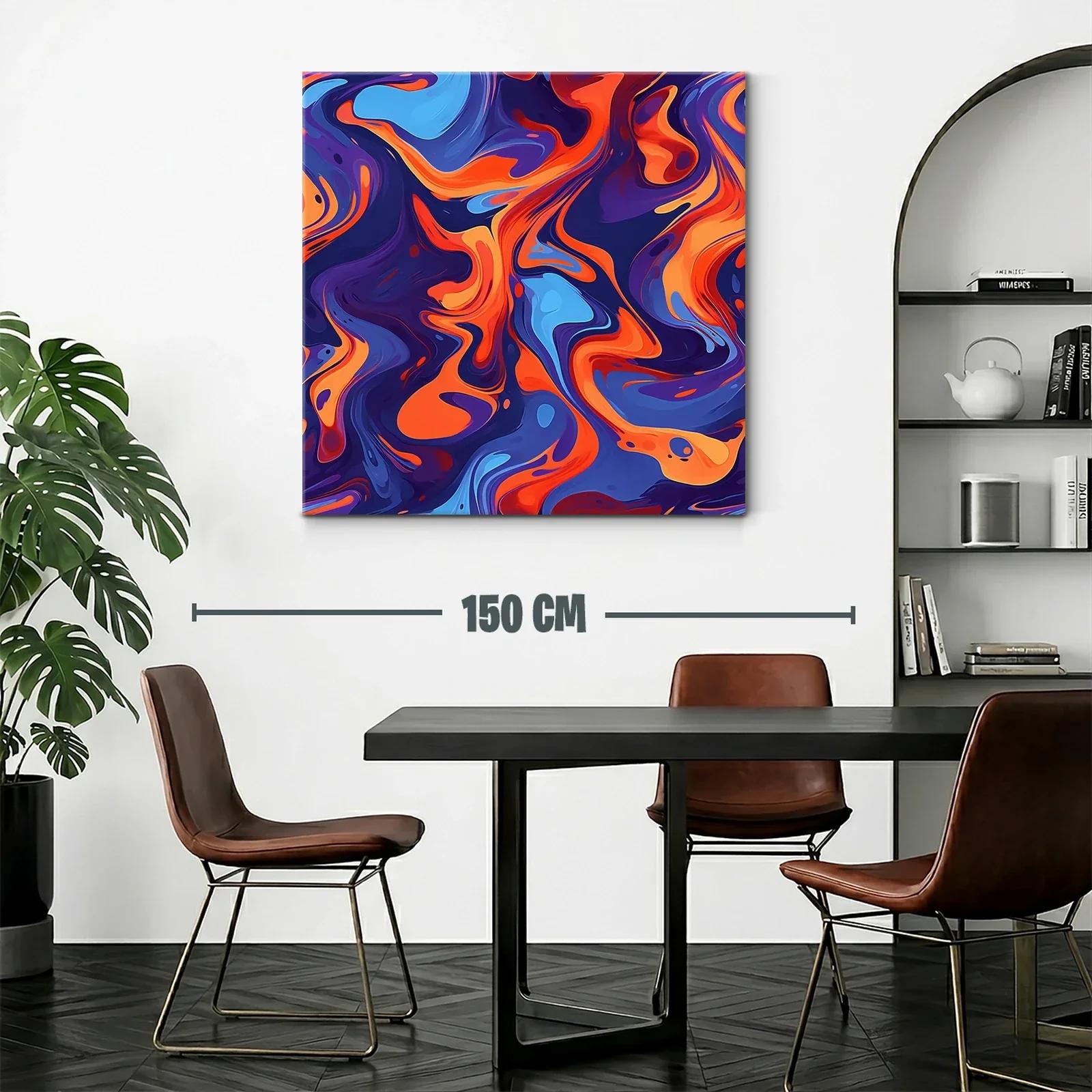 Cuadro abstracto en tonos vibrantes azul y naranja — miniatura 2