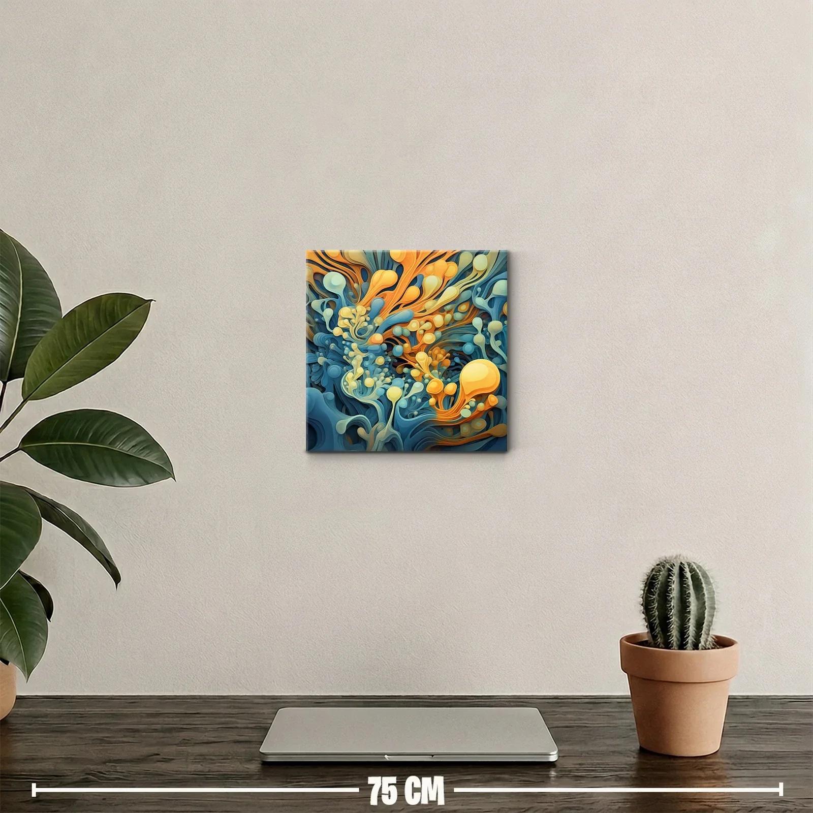 Cuadro decorativo con formas orgánicas en tonos azules y naranjas — miniatura 2