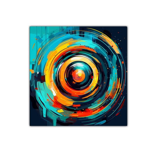 Cuadro abstracción circular en vibrantes colores cálidos y fríos