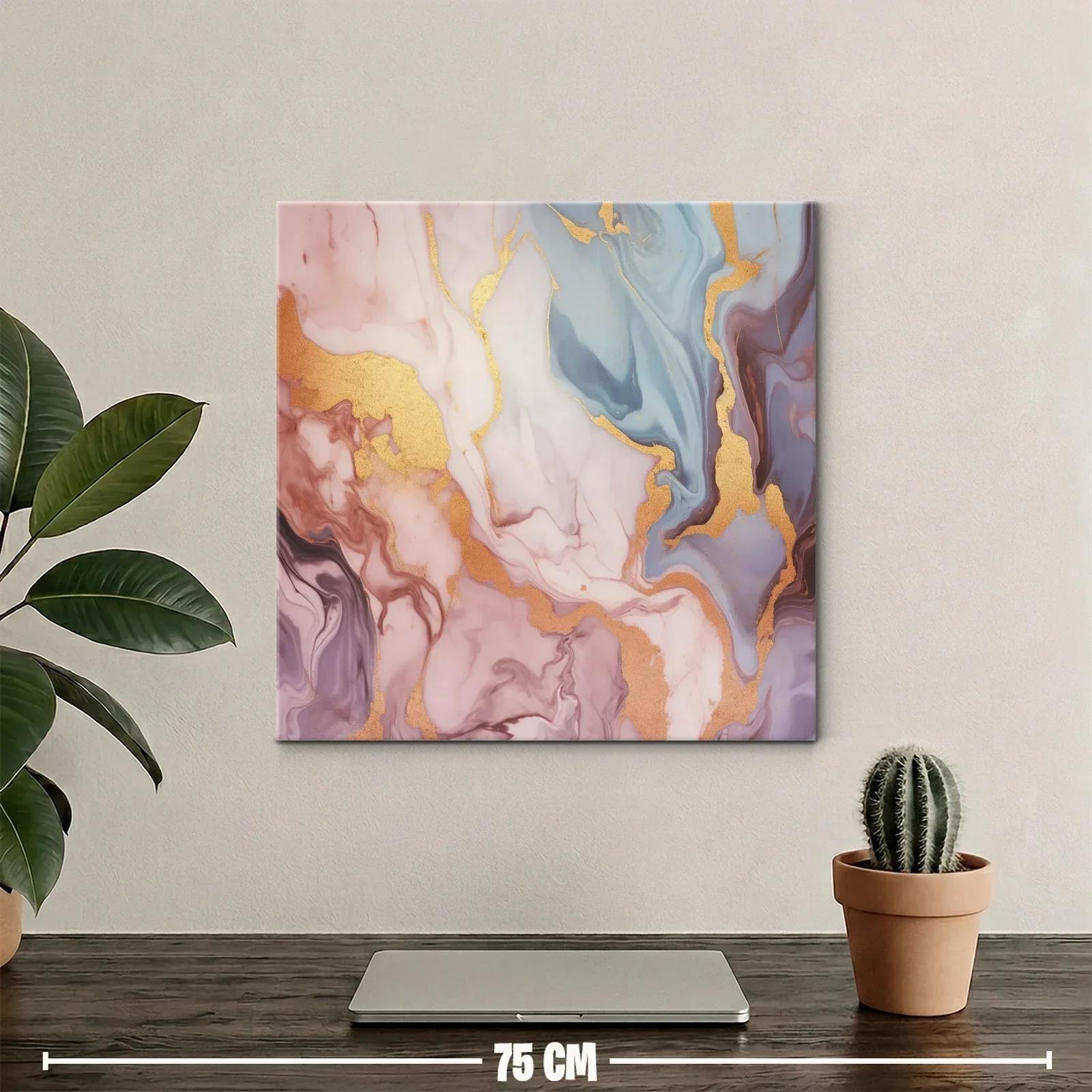 Cuadro abstracto en tonos pastel con detalles dorados — miniatura 2