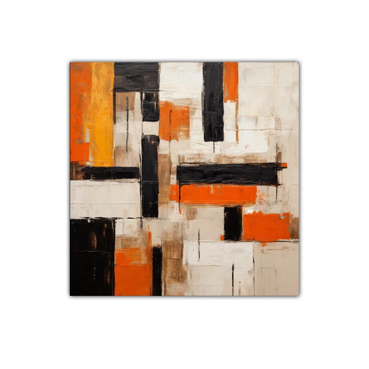 Cuadro abstracto con bloques en naranja negro y beige — imagen principal