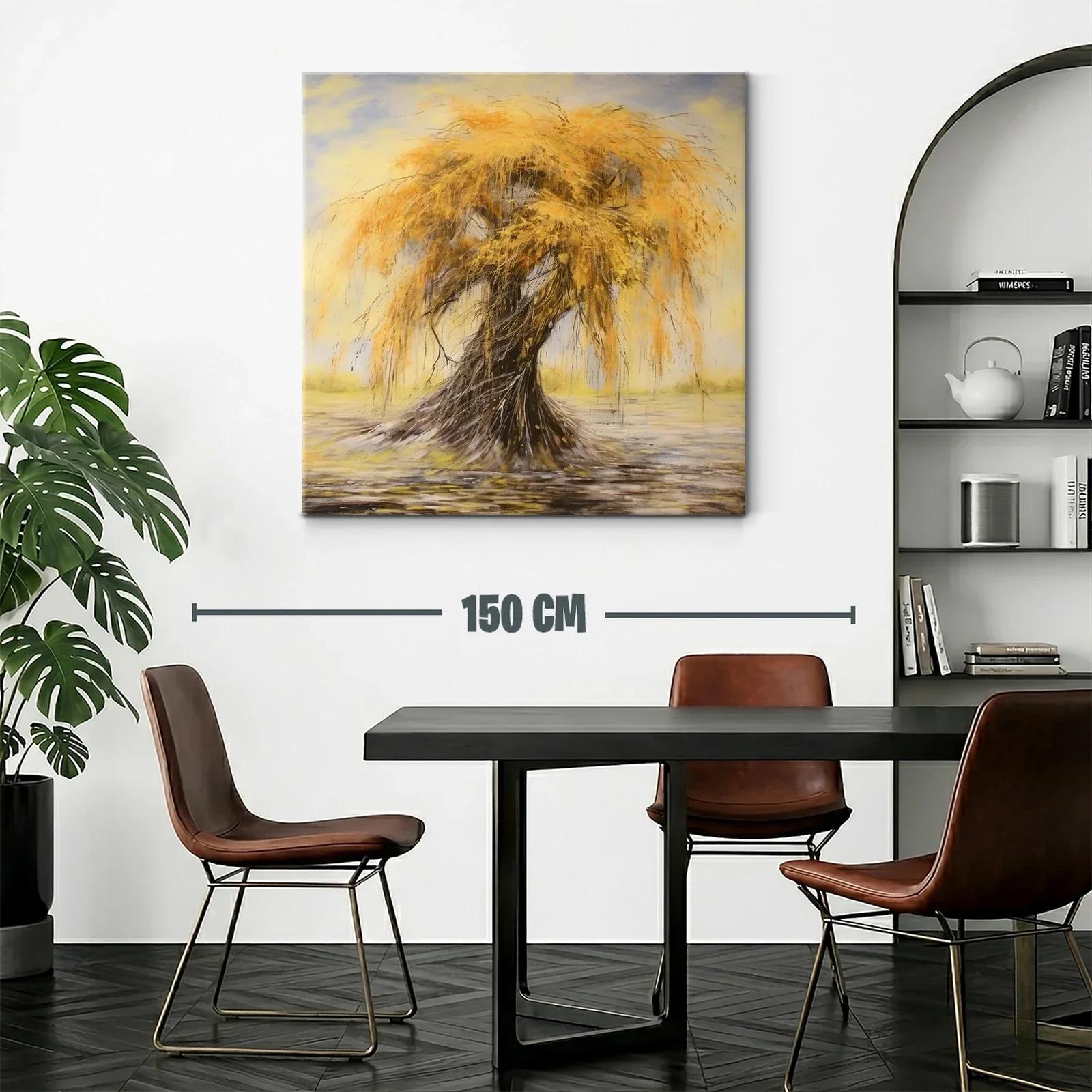 Cuadro árbol otoñal con ramas doradas y fondo suave — miniatura 2