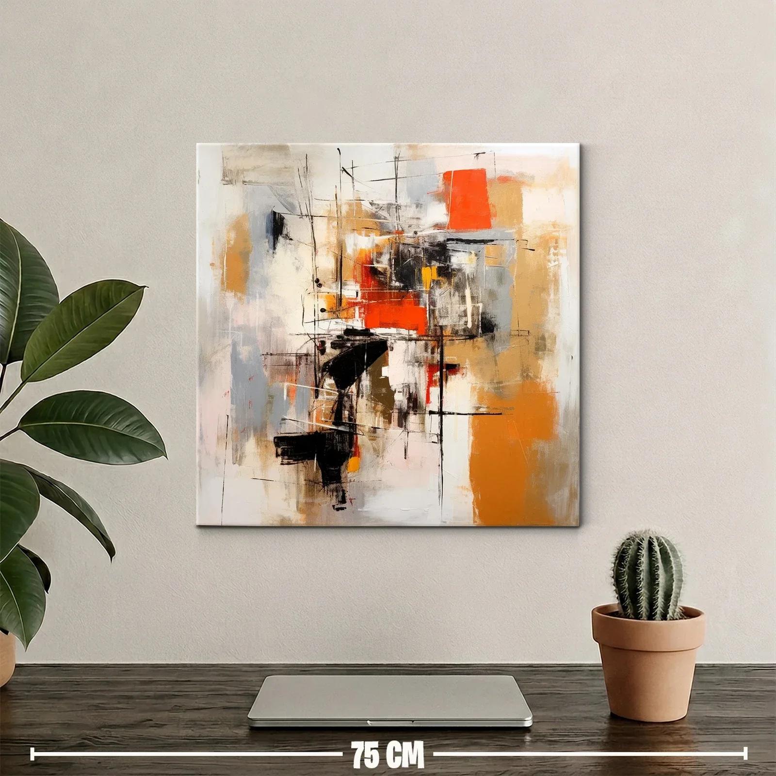 Cuadro abstracto con tonos cálidos y líneas dinámicas — miniatura 2