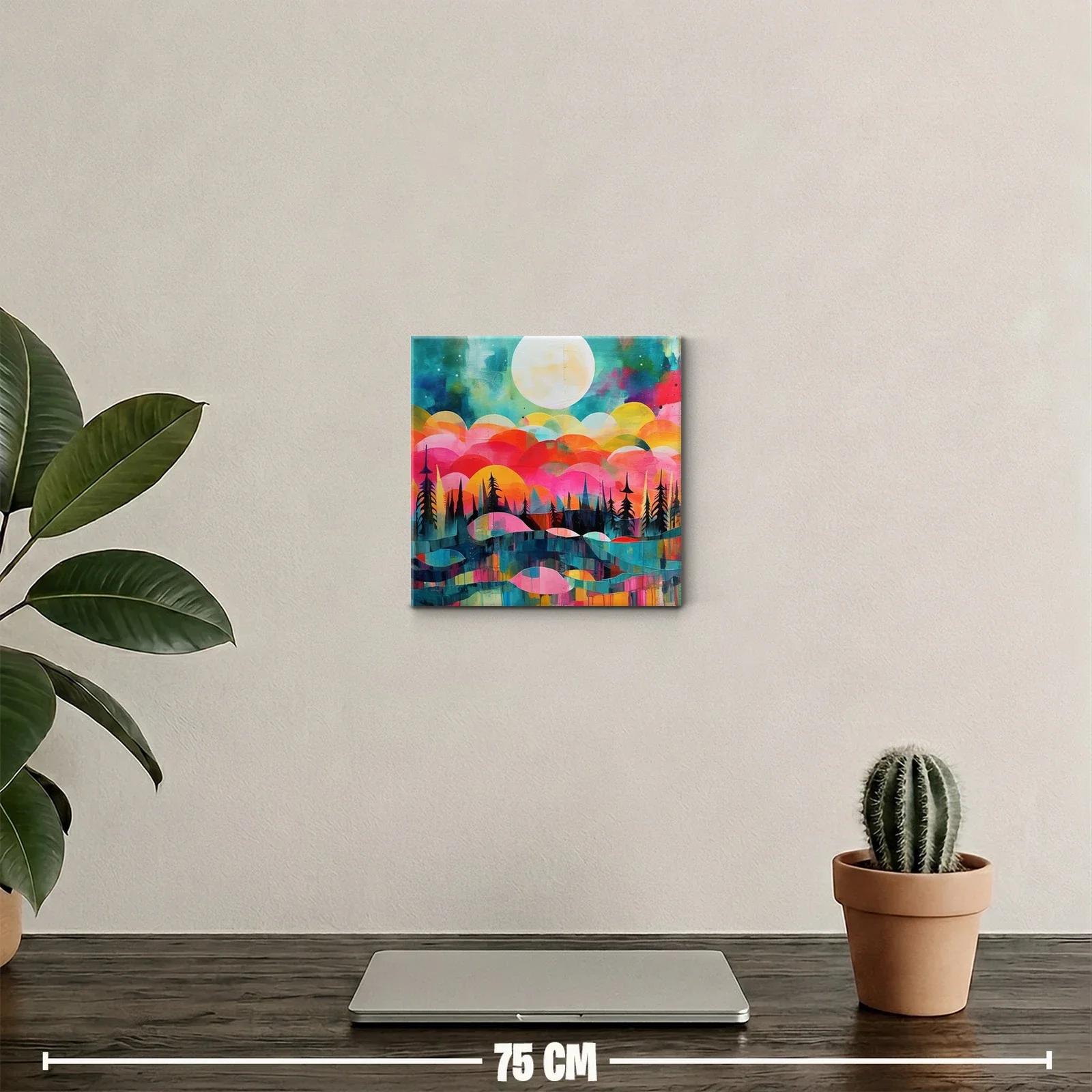 Paisaje abstracto con luna llena y árboles silueteados — miniatura 2