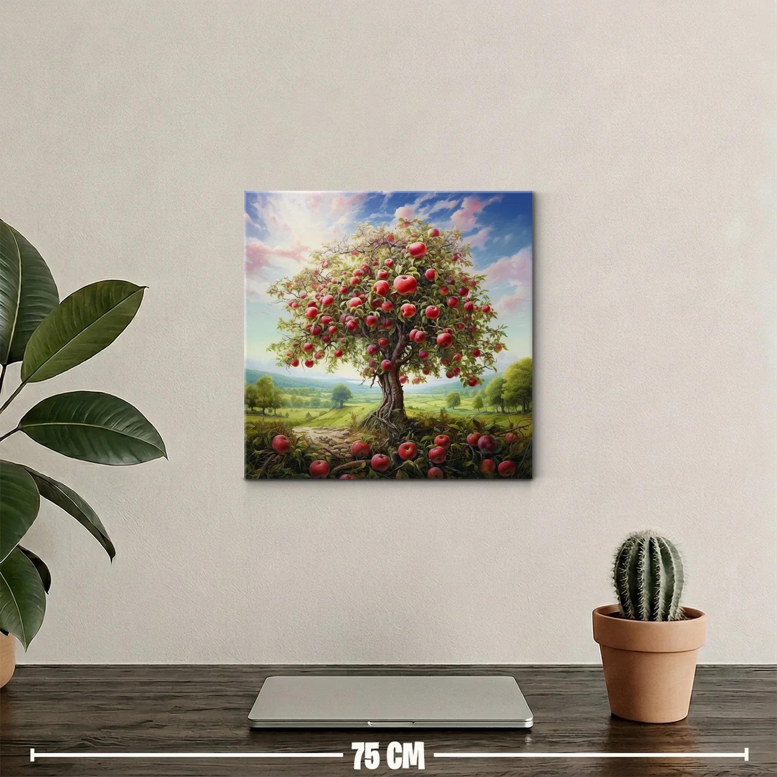 Árbol frutal cargado de manzanas en paisaje campestre — miniatura 2